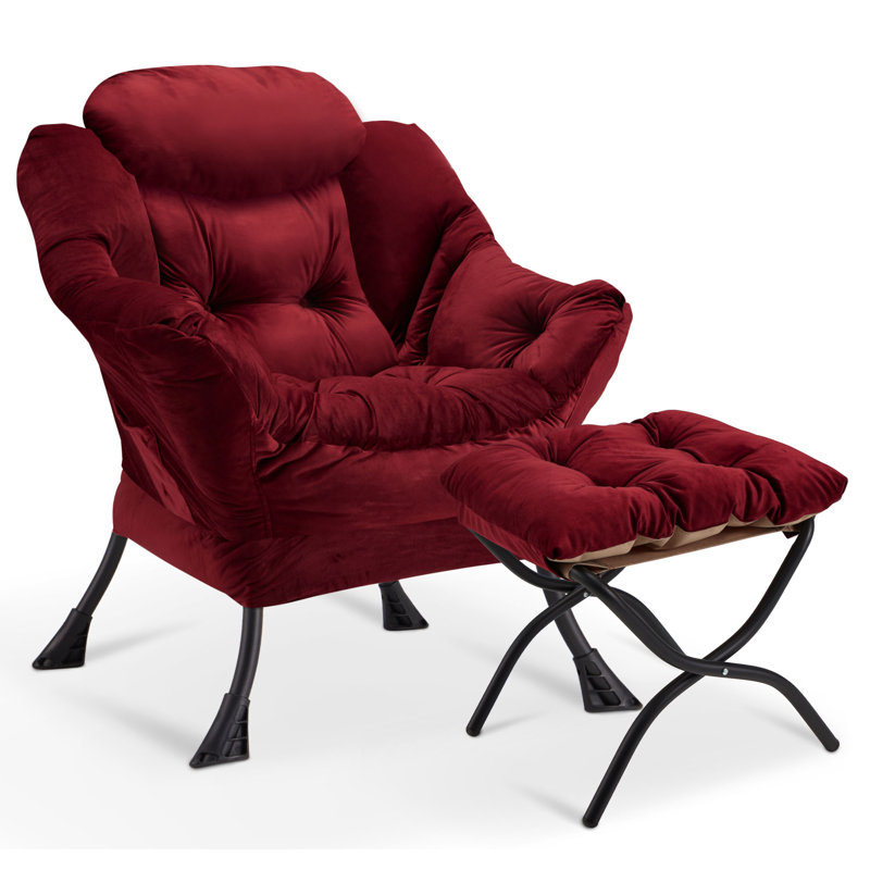 Lazy Chair With Folding Ottoman,Thick Padded Modern Accent Armchair,Upholstered Leisure Sofa Chair With Armrest,Reading Chair With Footstool For Bedroom,Living Room