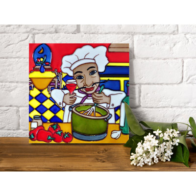 8'' x 8'' Glossy Hand Painted Ceramic / Porcelain Decorative Accent Tile