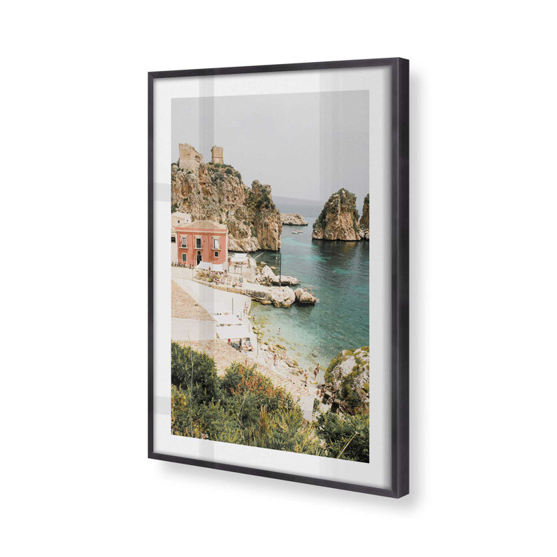 Imprimé de bord de mer côtier, H 11,25 po x l 9,25 po x P 1,25 po, Cadre simple en zinc patiné