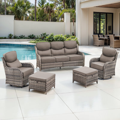 Ensemble de meubles de patio 5 pièces Gymojoy avec chaises pivotantes, coussins ultra-moelleux de 6 pouces et tissu d'oléfine résistant à l'eau