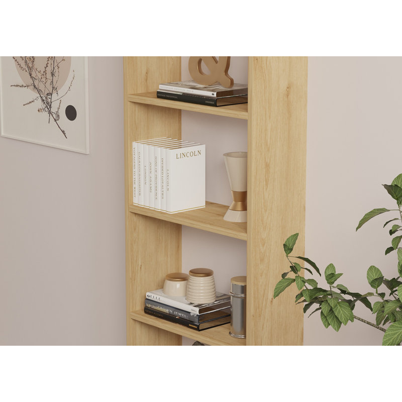 Modern Oak Bookshelf, 63.0 x 19.7 x 19.6 inches | 100% Melamine Coated Particle Board, Thickness: 0.7 inches | Wall-Mountable Design with Numerous Shelves for Additional Storage | Scandinavian Style, Elegant & Functional