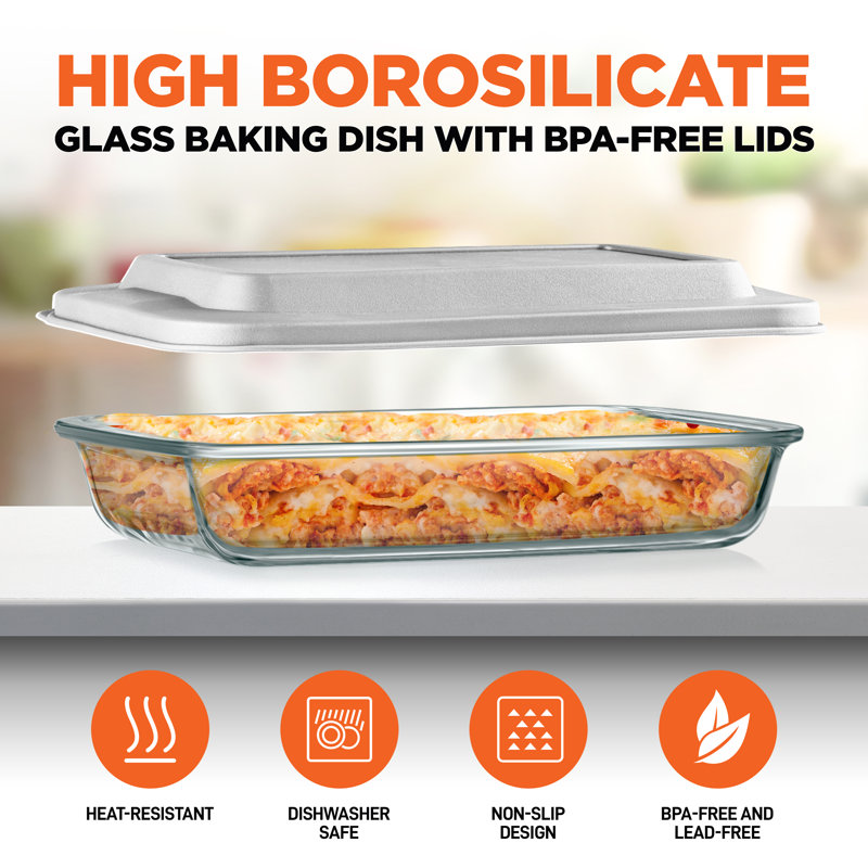 White Borosilicate Glass Rectangular Bakeware Set with BPA-Free Lids
