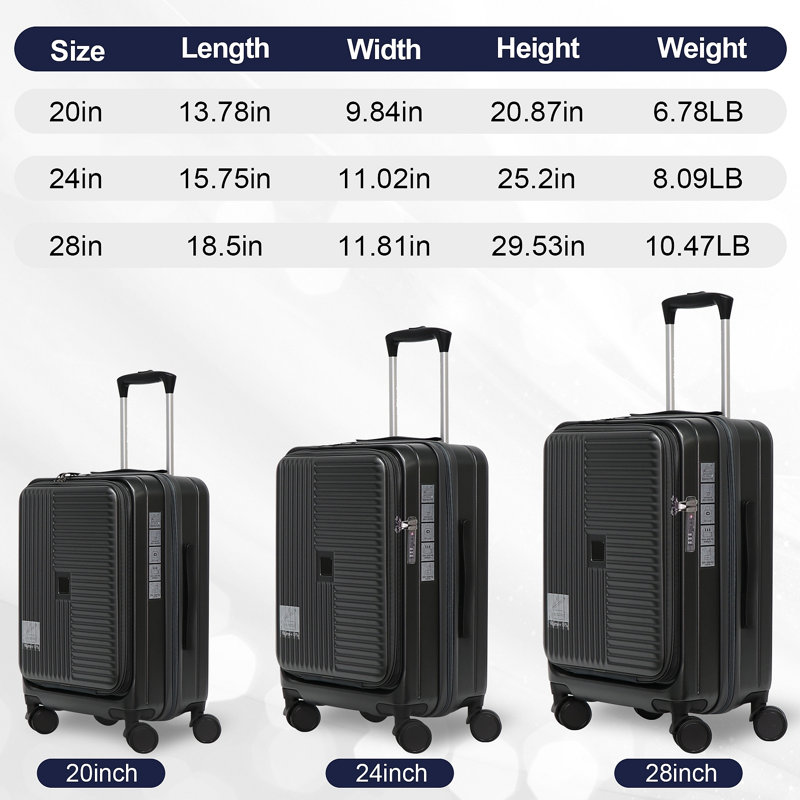 Luggage,with front opening,TSA approved lock,hardshell suitcase, Black