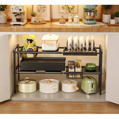 Pots and Pans Organizer Under Cabinet Expandable , Adjustable Height Pot and Pan Lid Holder Rack