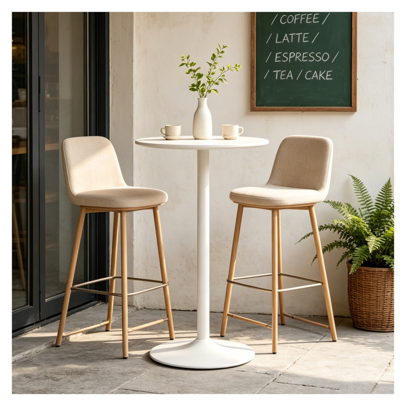 White Round Counter Height Bar Table, Modern MDF and Iron Pub Table for Kitchen or Dining Area
