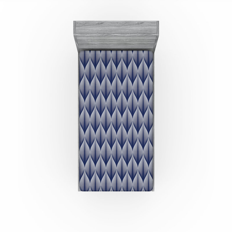 Drap-housse Ambesonne, Drap-housse de taille simple, Indigo, blanc / géométrique