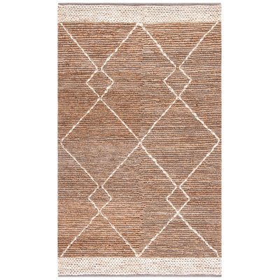 Tapis en jute tissé à la main à motif géométrique naturel / ivoire Alfonsus