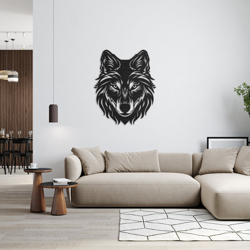 Décoration murale abstraite loup - ACM, H 48 po x l 40 po x P 0,25 po, Argent