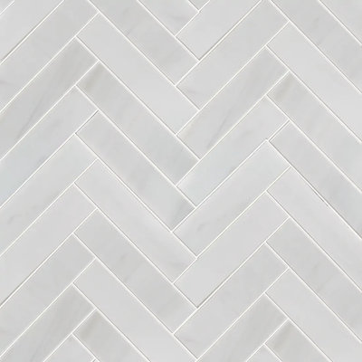 Carreau de mosaïque de plancher en marbre poli 8 po x 11 po Calacatta Herringbone (0,61 pi2 / pièce)
