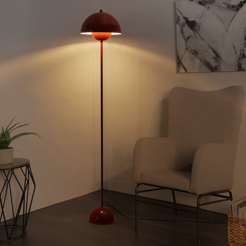 Industrial Metal Shade Pastel Floor Lamp With Foot Switch Modern Tall Standing Lamp For Living Room, Red