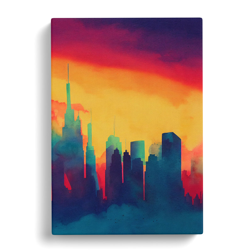 City Skyline In Watercolour No.3 - Wrapped Canvas Print, 50cm H x 35cm W