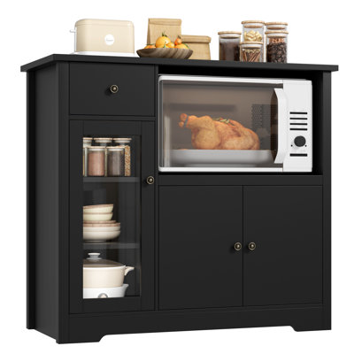 35.4" Wide  Kitchen Pantry, Food Pantry wih Cupboard, Drawer, and Microwave Cube