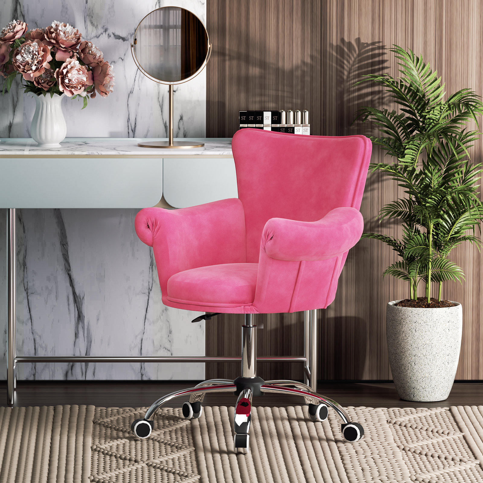 Arm Chair Wayfair Pink Armchair SSLine Faux Fur Vanity Chair