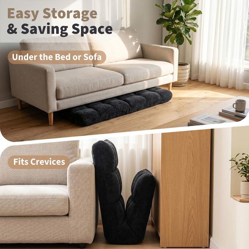 Chaise de plancher avec support pour le dos, chaises de jeu vidéo confortables, Black