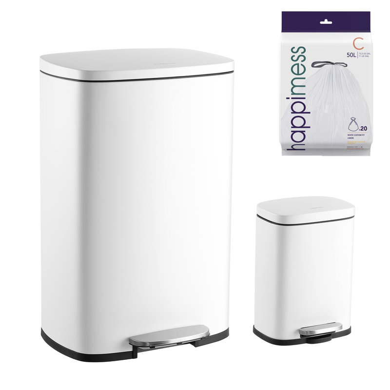 Connor Rectangular 13.2-Gallon Trash Can with Soft-Close Lid and FREE Mini Trash Can, White