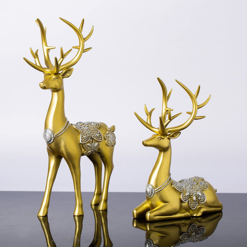 Statues pour décor de maison figurine renne 11,4 po, Or