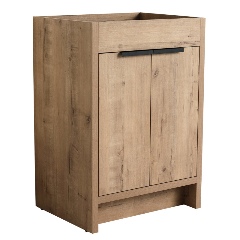 Meuble-lavabo autoportant 24 po, emballage Kd, 2 portes d'armoire à fermeture en douceur, contreplaqué imitation chêne, pas de robinet ni de meuble-lavabo sans comptoir, tablettes réglables, base,