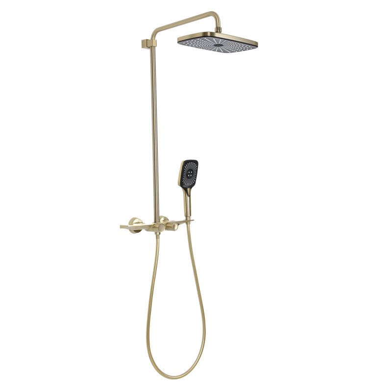 Brushed Gold Brass Thermostatic Wall-Mounted Shower System