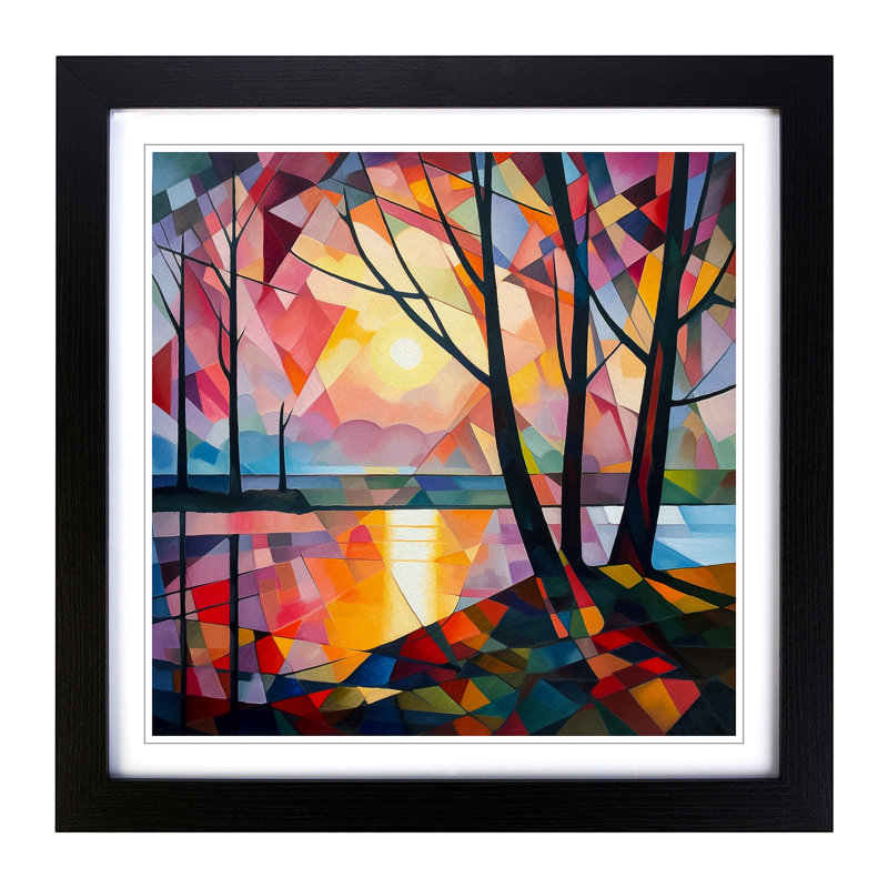 Sunrise Cubism No.1 - Framed Print, Black