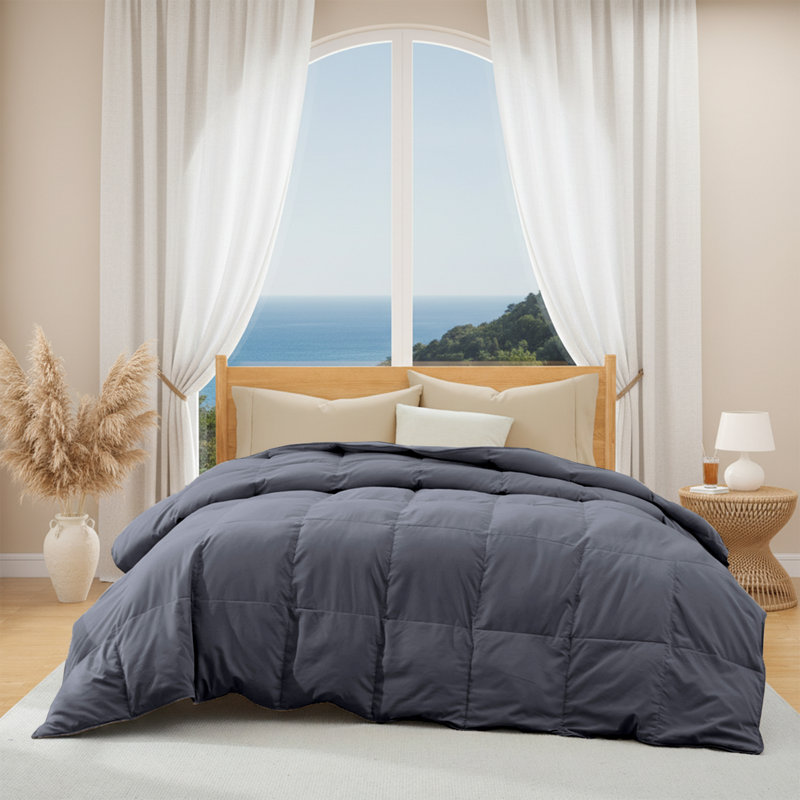Édredon léger en duvet synthétique et plumes, Gris foncé, Lit simple