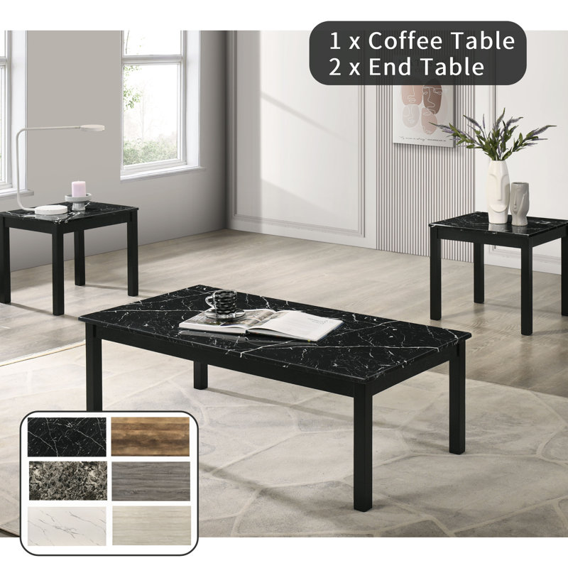 Ensemble de 3 tables basses 47 po avec 2 tables de bout pour le salon en bois - gris, Grey