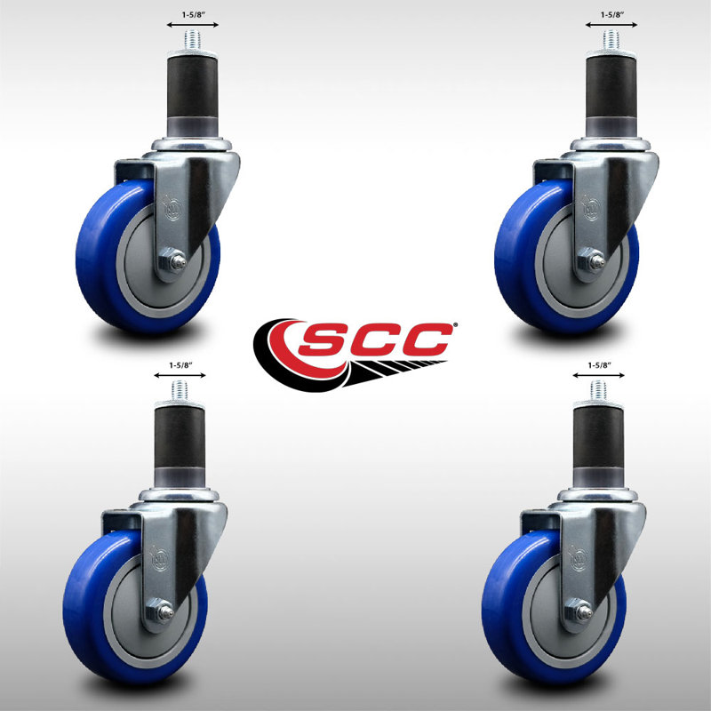 Ensemble de roulettes extensibles en polyuréthane pivotant de 4 po à 1 5/8 po 4 pouces SS, Bleu