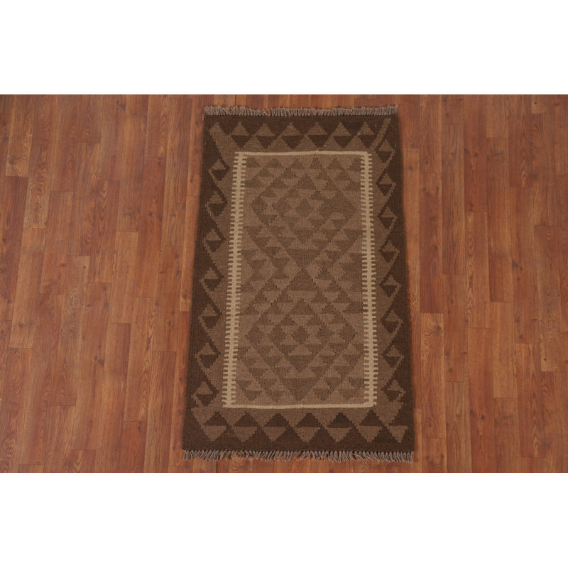 Tapis oriental brun en laine Kilim 3 x 4