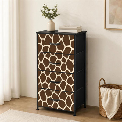 4-Drawer Dresser for Bedroom Giraffe Animal Print Brown Cream Organic Spots Small Tall Clothes Dresser for Closet Organizers with Chest of Drawers Fabric Storage Bins Dressers