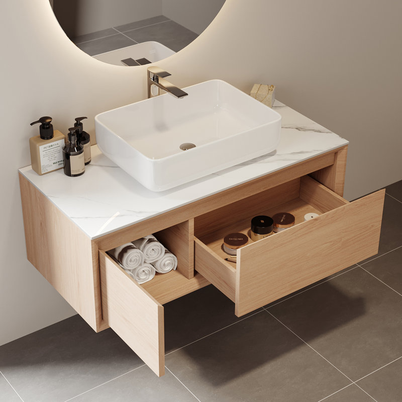 48'' Single Bathroom Vanity, Pre-Assembled Wall Mounted Vanity Solid Wood Cabinets, Floating Vanities with Storage, Bathroom Vanity with Bathroom Sink