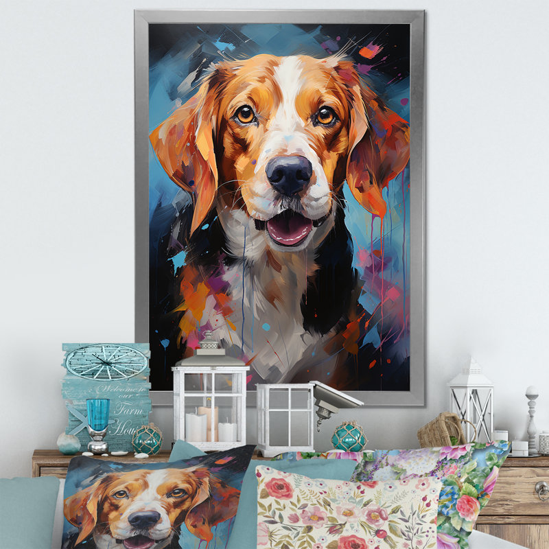 Beagle Bliss VI sur toile, H 44 po x l 34 po x P 1,5 po, Cadre simple argenté