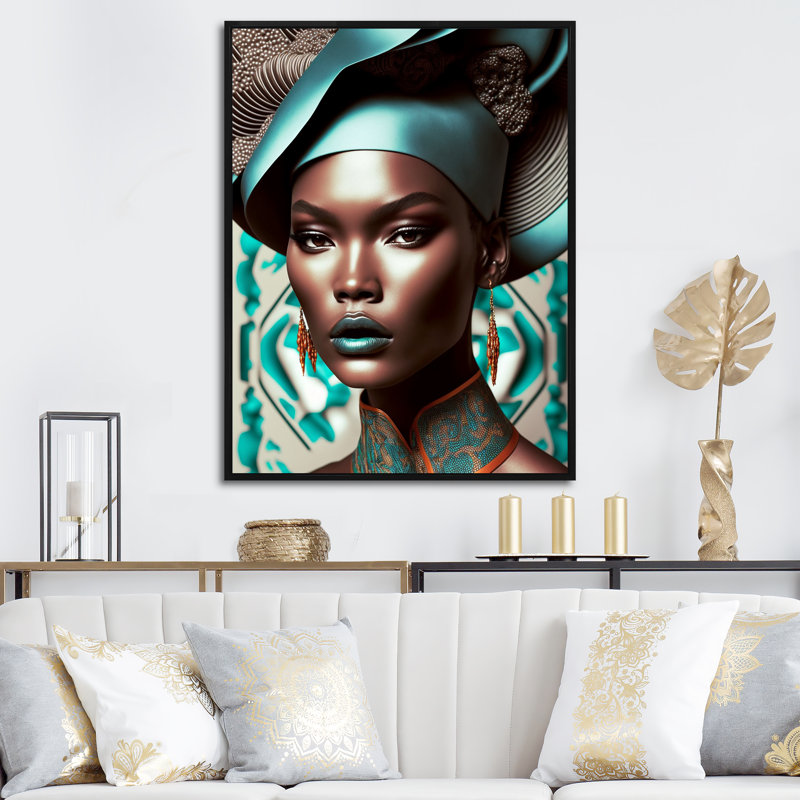 Exquiste, femme africaine, conception X - reproduction sur toile, H 20 po x l 12 po x P 1 po, Cadre flottant noir