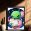 «Alien» encadré noir tenant un joli chat blanc dans l'espace, impressions sur toile de style rétro-502511994