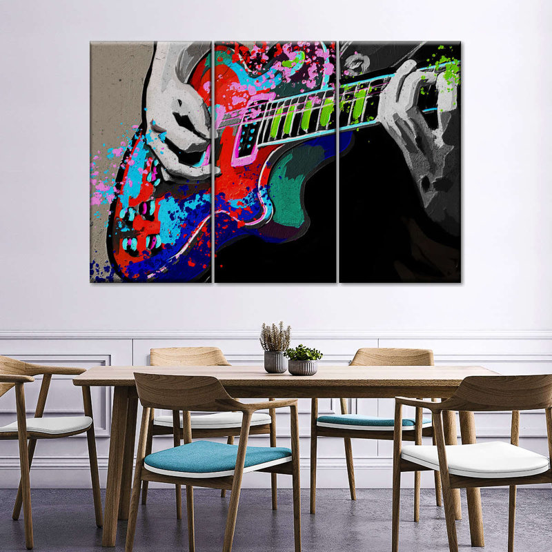 Guitare colorée 3 pièces, H 36 po x l 57 po x P 1,25 po
