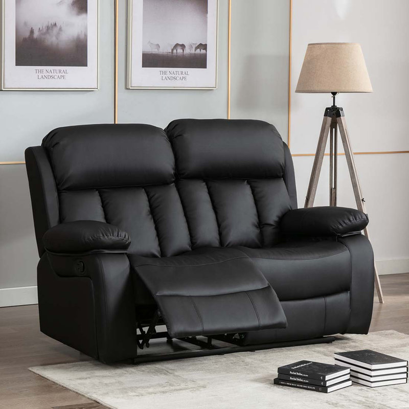 Deneka 2 Seater Linen Reclining Sofa, Black
