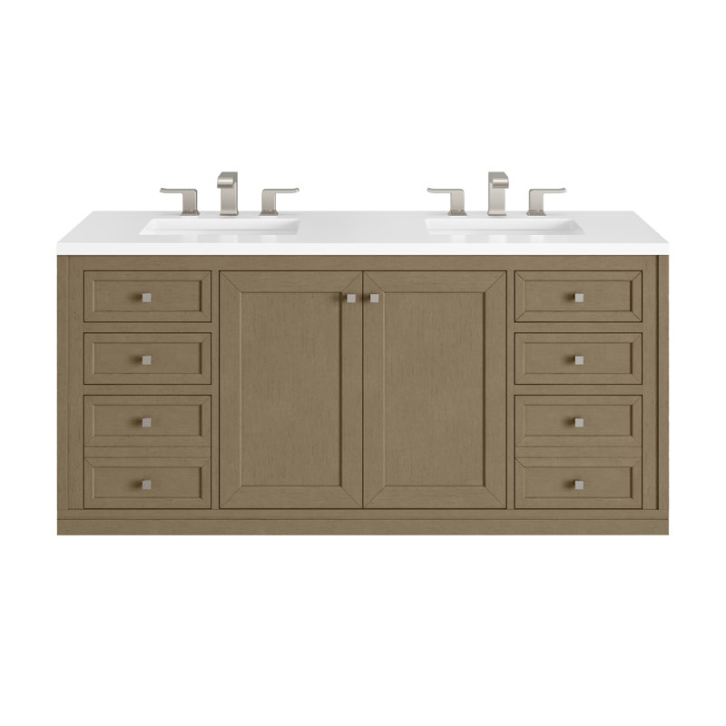 Chicago 60'' W Double Vanity, Charcoal Soapstone, 8" Widespread, Walnut Whisper