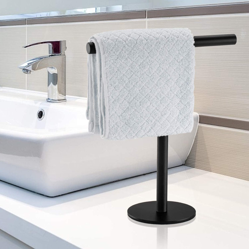 Porte-serviettes de table en forme de T en acier inoxydable noir mat, porte-serviettes de comptoir autoportant moderne avec base antidérapante et finition antirouille
