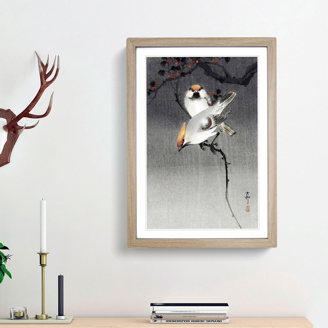 Bohemian Waxwing Birds by Ohara Koson - Framed Print
