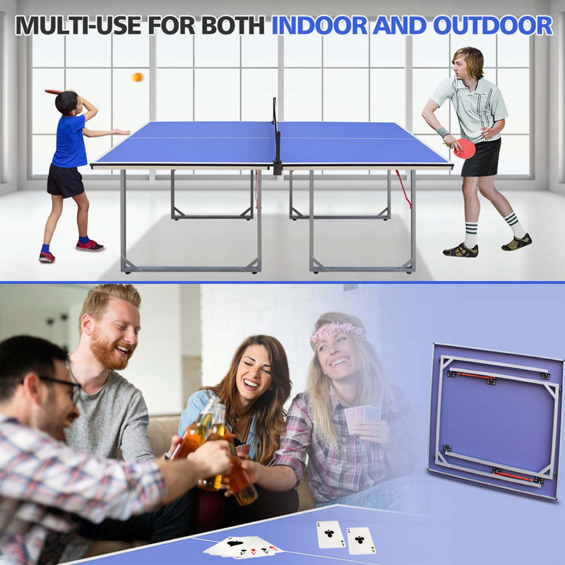 Ensemble de table de tennis de table pliable et portatif de taille moyenne de 6 pi avec filet, raquettes et balles