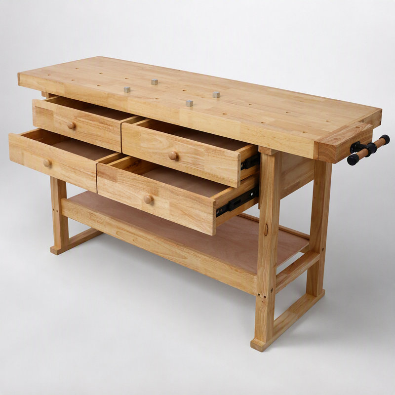 Établi 60 po en bois durable avec 4 tiroirs pour un garage polyvalent et un atelier, H 32,3 po x l 64,51 po x P 19,71 po