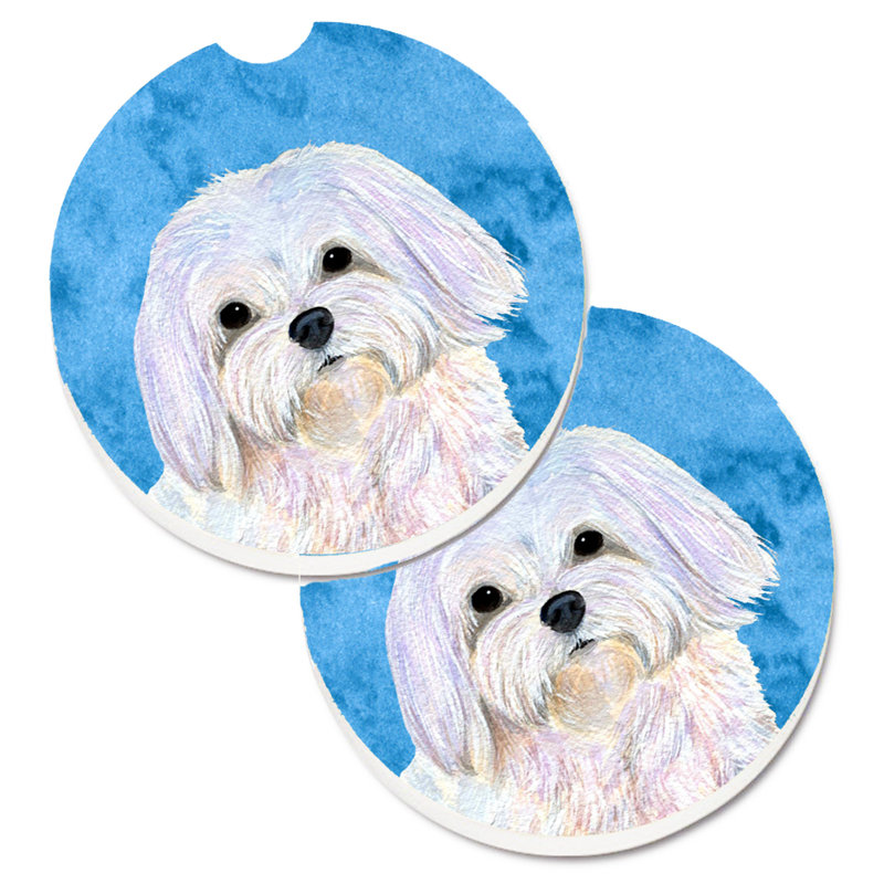 Sous-verre barbu collie voiture, Maltais blanc