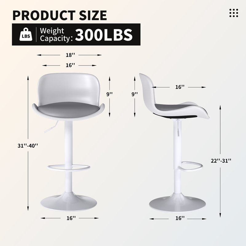 Ensemble de 3 tabourets de bar Classic Classic - tissu pivotant et réglable en hauteur, résistant aux rayures de chat, pour la cuisine et le salon, blanc-gris