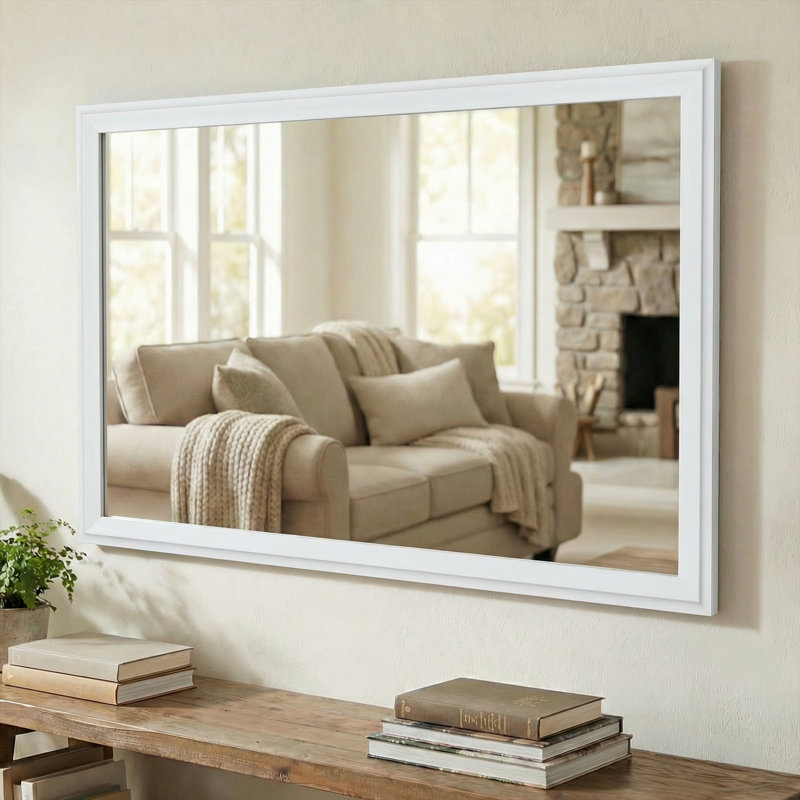 Woodford Wood Framed Mirror with Safety Backing Ideal for Bathroom / Vanity Mirror, Pure White, 20" x 36"