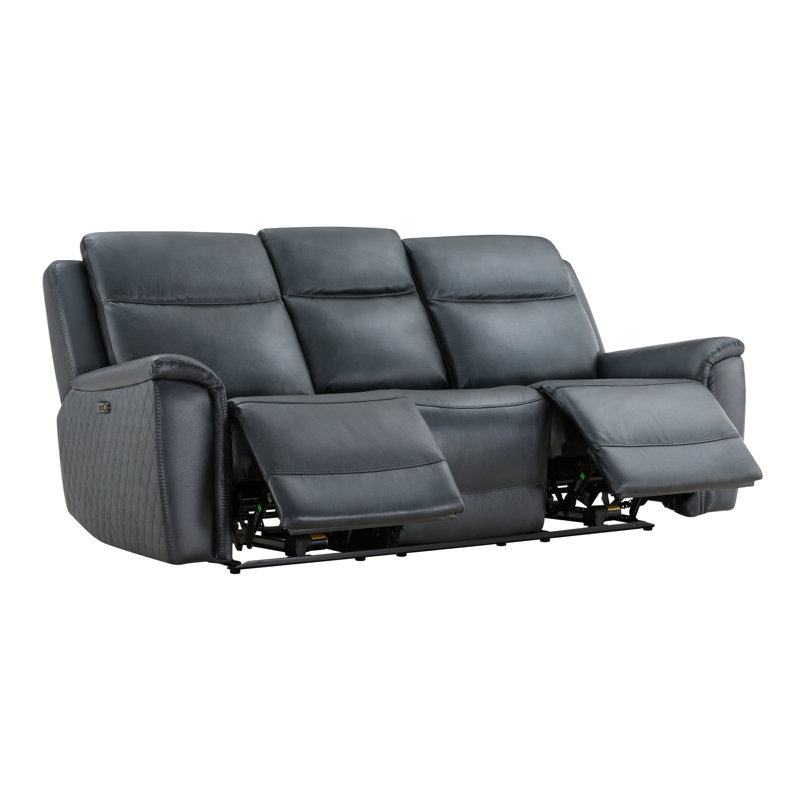 Canapé inclinable électrique en cuir véritable 88,6 po avec port USB, Bleu Chesapeake