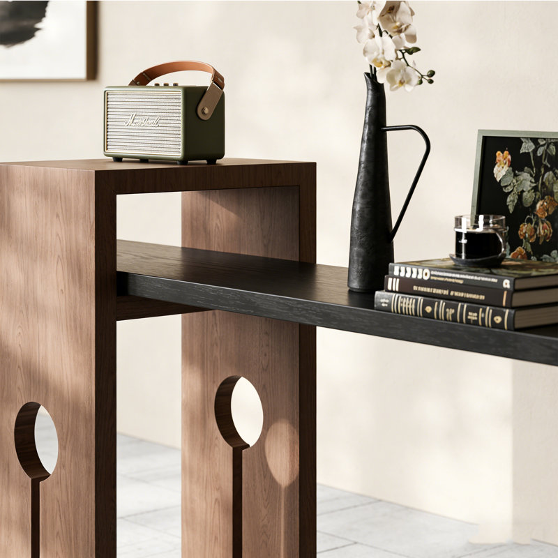 Modern-style solid wood console table, 33.4" H x 62.9" W x 14" D