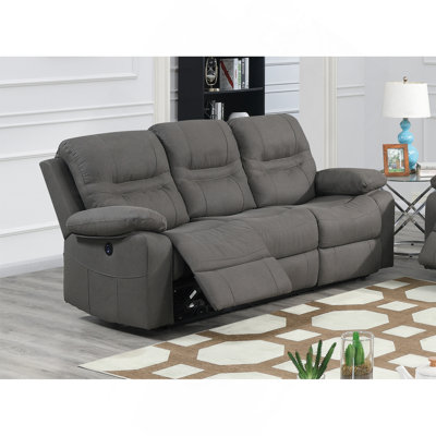 1Pc Power Reclining Sofa Built In USB Port Pillow Arms Supportive Headrest Slate Blue Finish Primary Living Room Furniture