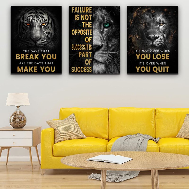 Inspirational Motivational Posters - ensemble d'art sur toile encadré pour le bureau, le salon, la chambre à coucher - (l 36 po x H 16 po)