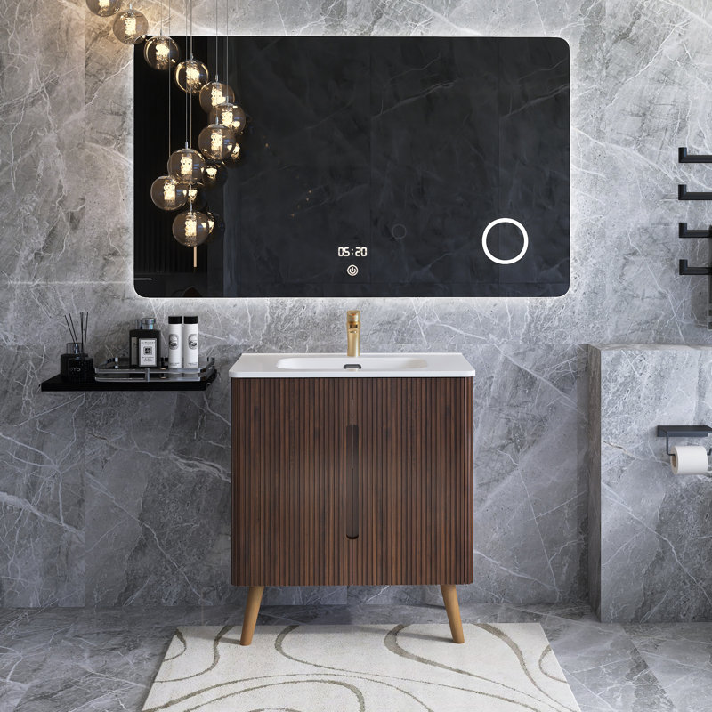 Meuble-lavabo mural 30 po en noyer rayé avec lavabo