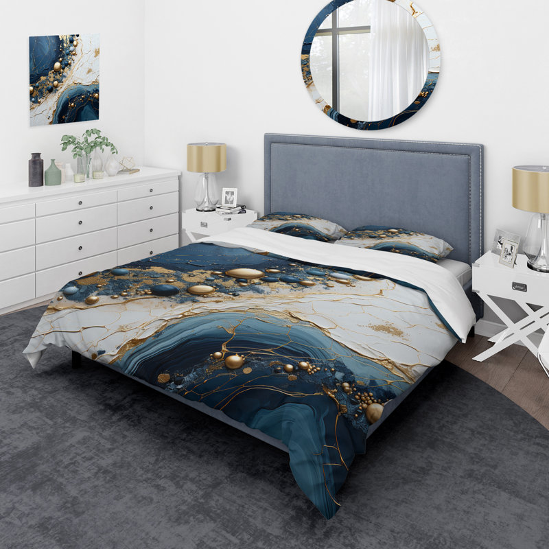 Ensemble de housse de couette Gold and Blue Geode, Housse de couette pour très grand lit et 2 très 