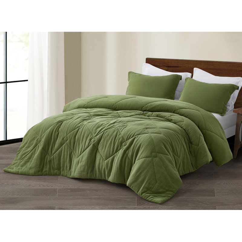Skye Cotton Gauze Thin Comforter Set, Queen Comforter + 2 Standard Shams, Olive