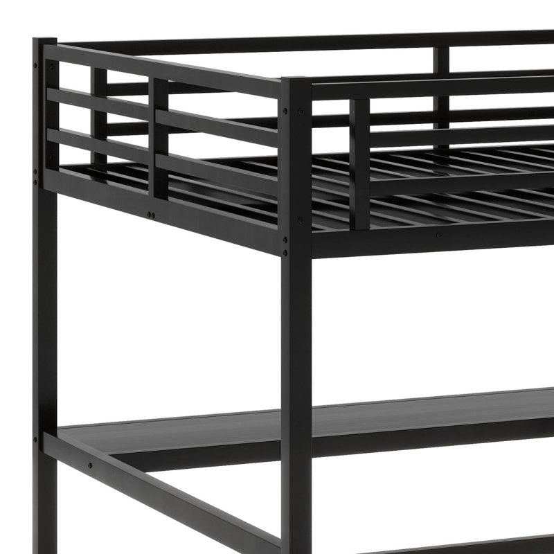 Lit mezzanine en métal avec prise de courant et éclairage DEL, Noir / brun 